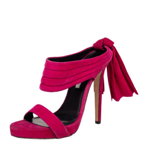 Oscar de la Renta Pink Suede Sandy Bow Detail Sandals Size 38.5 - Oscar de la Renta - Modalova