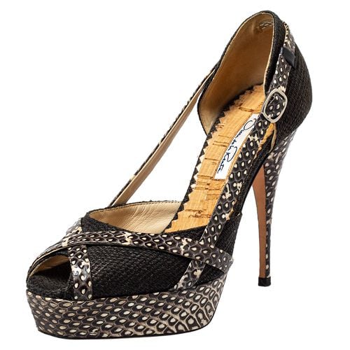 Oscar de la Renta Multicolor Raffia And Python Leather Peep Toe Platform Pumps Size 37 - Oscar de la Renta - Modalova