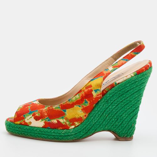 Oscar de la Renta Multicolor Fabric Espadrille Platform Wedge Peep-Toe Slingback Sandals Size 40 - Oscar de la Renta - Modalova