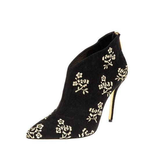 Oscar de la Renta Black Suede Flower Embroidery Ankle Boots Size 37 - Oscar de la Renta - Modalova