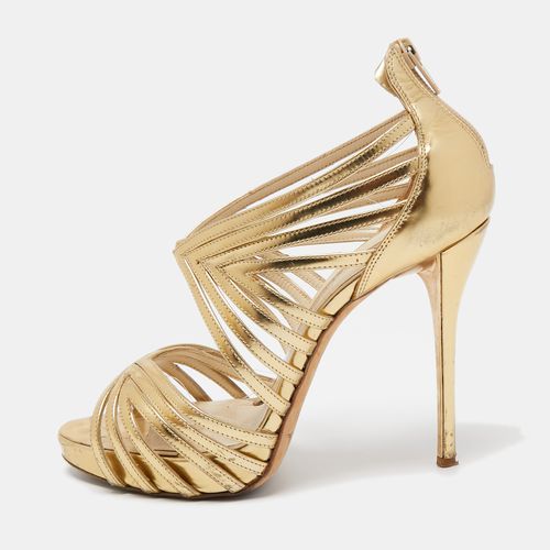 Oscar de la Renta Gold Leather Strappy Sandals Size 37.5 - Oscar de la Renta - Modalova