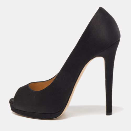 Oscar de la Renta Black Satin Platform Peep Toe Pumps Size 38.5 - Oscar de la Renta - Modalova