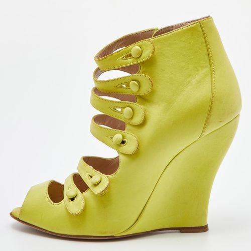 Oscar de la Renta Yellow Leather Caged Ankle Length Wedge Sandals Size 37.5 - Oscar de la Renta - Modalova