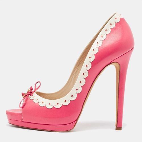 Oscar De La Renta Pink/White Leather Peep Toe Pumps Size 40 - Oscar de la Renta - Modalova