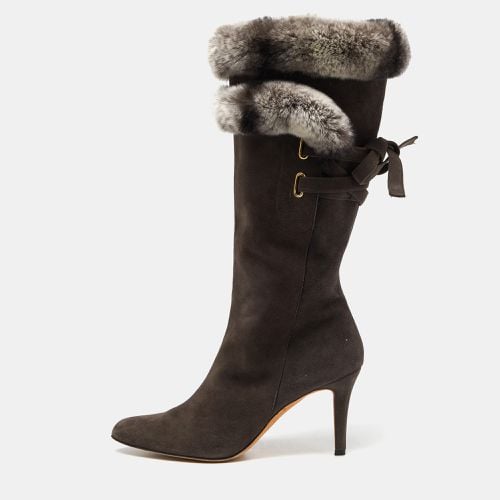 Oscar de la Renta Dark Grey Suede and Mink Fur Knee Length Boots Size 39 - Oscar de la Renta - Modalova