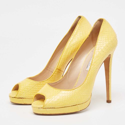 Python Leather Peep Toe Platform Pumps Size 40.5 - Oscar de la Renta - Modalova