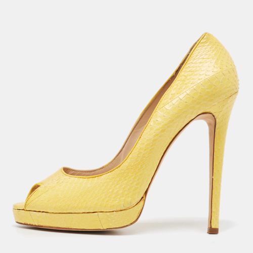 Oscar de la Renta Yellow Python Leather Peep Toe Platform Pumps Size 40.5 - Oscar de la Renta - Modalova