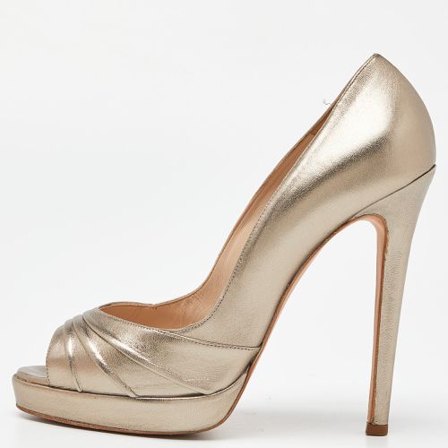 Metallic Leather Peep Toe Platform Pumps Size 40 - Oscar de la Renta - Modalova