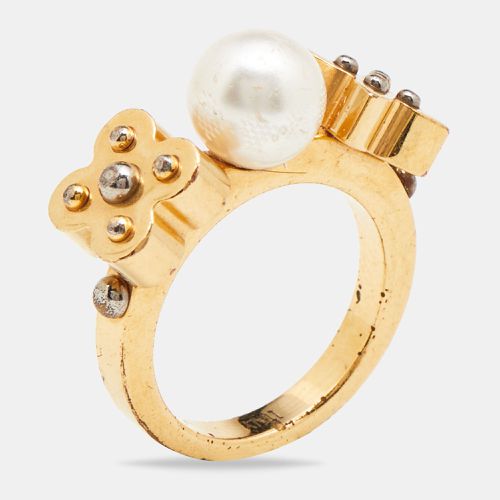 Louis Vuitton Gold Tone Monogram Faux Pearl Ring S - Louis Vuitton - Modalova