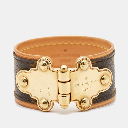 Louis Vuitton Gold Tone Save It Brown Monogram Canvas Wide Cuff Bracelet 17 - Louis Vuitton - Modalova