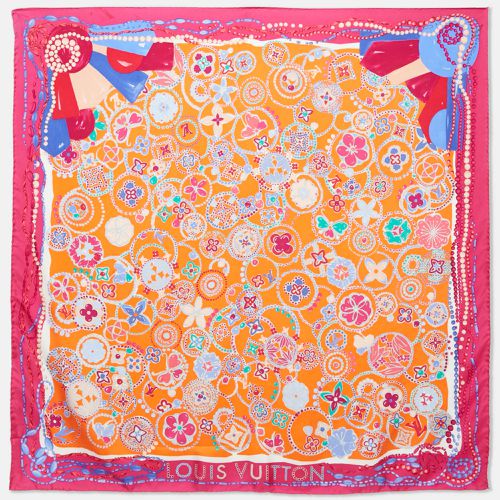 Louis Vuitton Orange/Pink Printed Silk Square Scarf - Louis Vuitton - Modalova