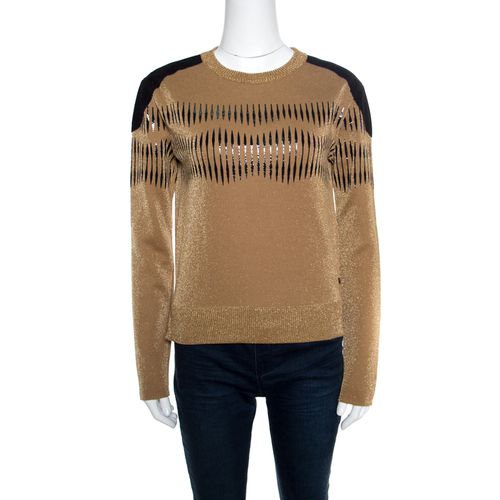 Louis Vuitton Brown Lurex Knit Contrast Suede Shoulder Patch Detail Cropped Sweater XS - Louis Vuitton - Modalova