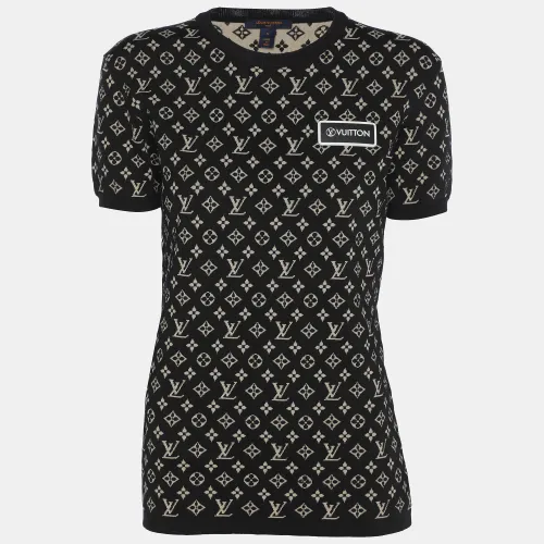 Louis Vuitton Black Monogram Jacquard Knit Crew Neck Half Sleeve T-Shirt S - Louis Vuitton - Modalova