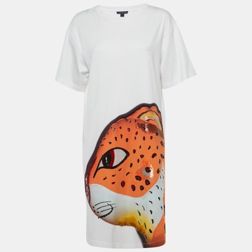 Louis Vuitton White Sequins Leopard Print Jersey T-Shirt Dress L - Louis Vuitton - Modalova