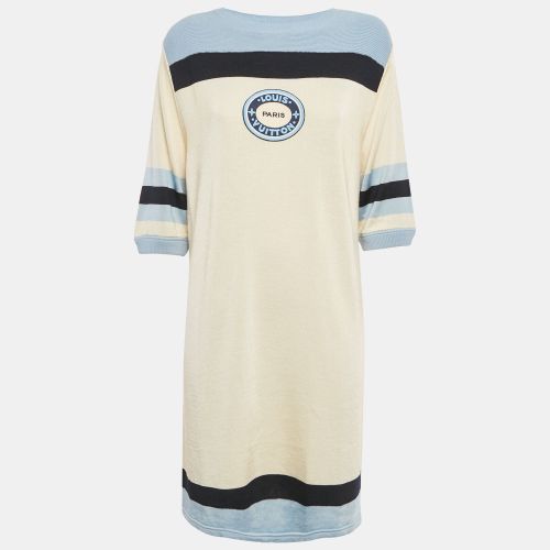 Louis vuitton Cream/Blue Applique Stretch Knit T-Shirt Dress L - Louis Vuitton - Modalova
