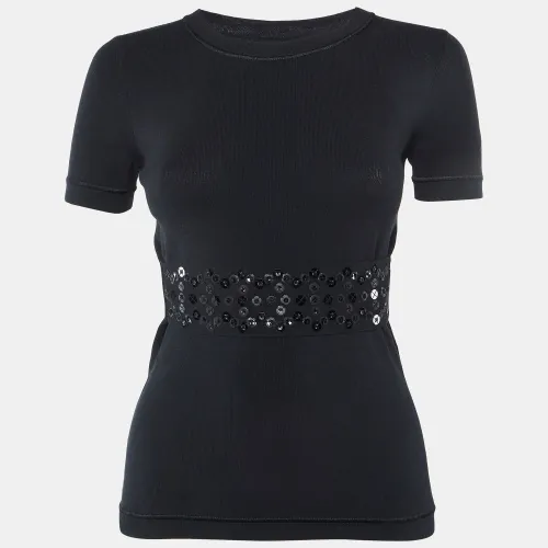 Louis Vuitton Black Stretch Knit Embellished Panel Top S - Louis Vuitton - Modalova
