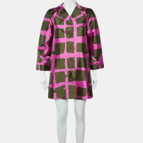 Olive Green Printed Silk Button Front Coat S - Louis Vuitton - Modalova