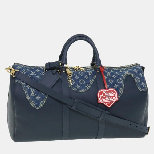 Louis Vuitton Virgil Abloh Blue Monogram Denim and Navy Grained Taurillon Drip Keepall Bandoulière 50 Duffel Bags - Louis Vuitton - Modalova