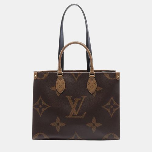 Louis Vuitton Brown Beige Monogram Giant Reverse Leather Coated Canvas On the Go MM Tote Bag - Louis Vuitton - Modalova