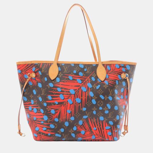 Louis Vuitton Brown Red Blue Coated Canvas Leather Monogram Jungle Dot Neverfull Mm Poppy Denim Tote Bag - Louis Vuitton - Modalova