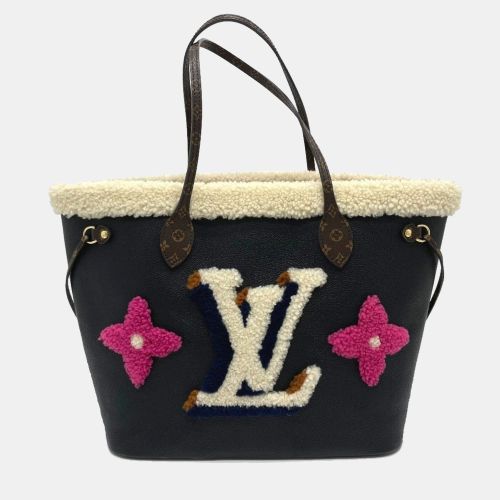 Louis Vuitton Shearling Monogram Flower Lv Initial Neverfull Mm Fluffy Tote Bag In Calf Leather Black - Louis Vuitton - Modalova