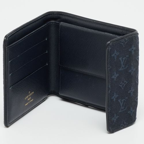Navy Monogram Mini Lin Canvas Compact Wallet - Louis Vuitton - Modalova