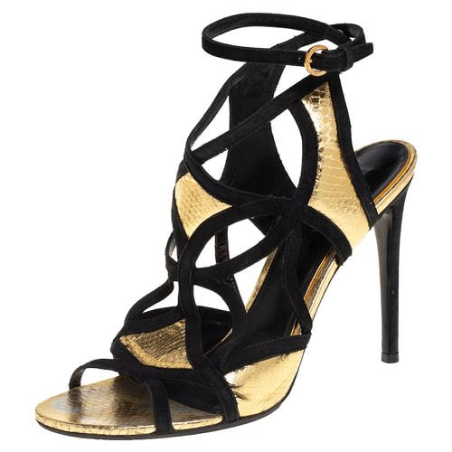 Louis Vuitton Gold and Black Python Embossed Leather And Suede Trim Cut Out Ankle Strap Sandals Size 39 - Louis Vuitton - Modalova