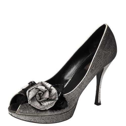 Louis Vuitton Silver Lurex Fabric Floral Peep Toe Pumps Size 39 - Louis Vuitton - Modalova