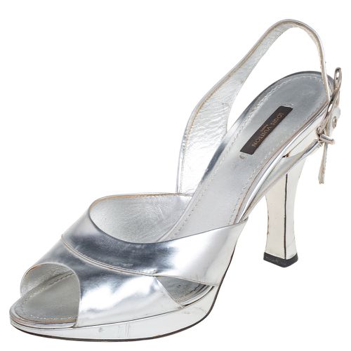 Louis Vuitton Silver Leather Peep Toe Slingback Sandals Size 41 - Louis Vuitton - Modalova