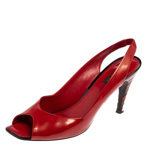 Louis Vuitton Red Patent Leather Peep Toe Sandals Size 40.5 - Louis Vuitton - Modalova