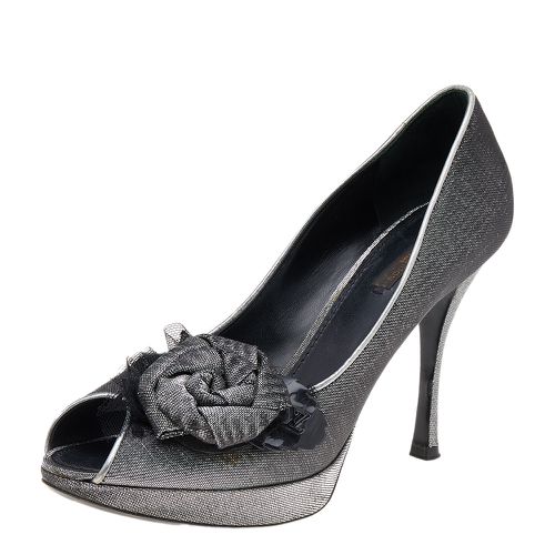 Black Lurex Fabric Floral Peep Toe Pumps Size 39.5 - Louis Vuitton - Modalova