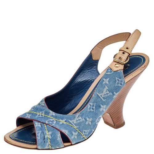 Louis Vuitton Blue Monogram Denim and Leather Slingback Sandals Size 38.5 - Louis Vuitton - Modalova