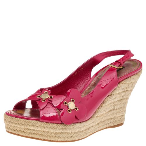 Louis Vuitton Pink Patent Leather Embellished Wedge Platform Slingback Sandals Size 39.5 - Louis Vuitton - Modalova