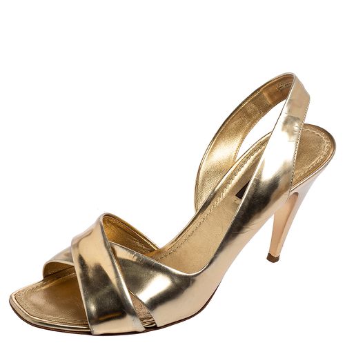 Louis Vuitton Gold Leather Barbara Criss Cross Slingback Sandals Size 37.5 - Louis Vuitton - Modalova