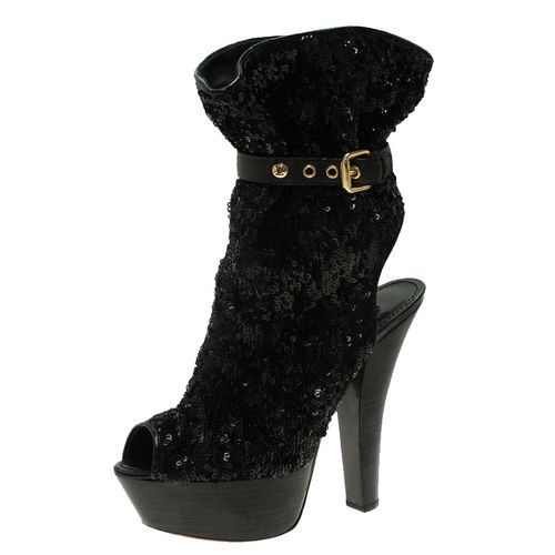 Louis Vuitton Black Sequins and Leather Peep Toe Platform Ankle Boots Size 37 - Louis Vuitton - Modalova