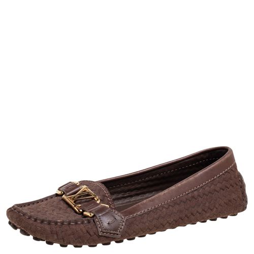 Louis Vuitton Brown Woven Suede and Leather Slip-On Oxford Loafers Size 35.5 - Louis Vuitton - Modalova