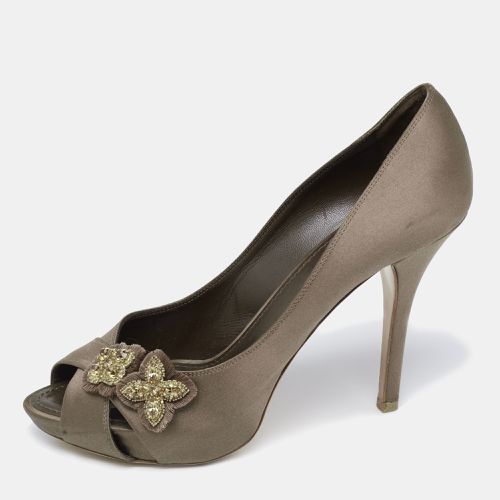 Louis Vuitton Dark Olive Green Satin Athen Open-Toe Pumps Size 38 - Louis Vuitton - Modalova