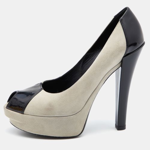 Louis Vuitton Grey/Black Suede And Patent Leather Peep Toe Platform Pumps Size 37 - Louis Vuitton - Modalova