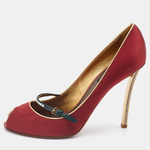 Louis Vuitton Red Satin Crystal Embellished Mary Jane Peep Toe Pumps Size 38.5 - Louis Vuitton - Modalova