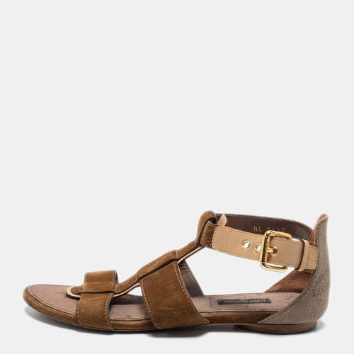 Louis Vuitton Brown Suede and Canvas Flat Sandals Size 37 - Louis Vuitton - Modalova