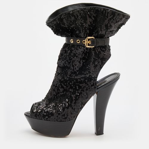 Louis Vuitton Black Sequins and Leather Mid Calf Platform Boots Size 39.5 - Louis Vuitton - Modalova