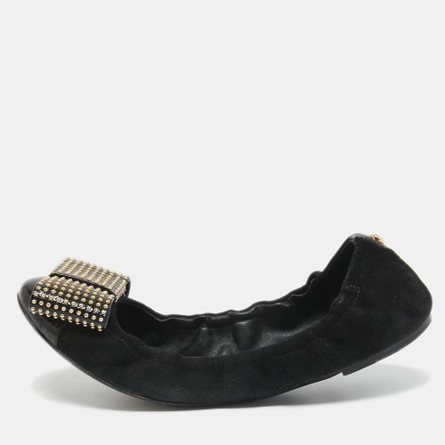 Louis Vuitton Black Suede and Patent Leather Mimi Studded Bow Scrunch Ballet Flats Size 38 - Louis Vuitton - Modalova