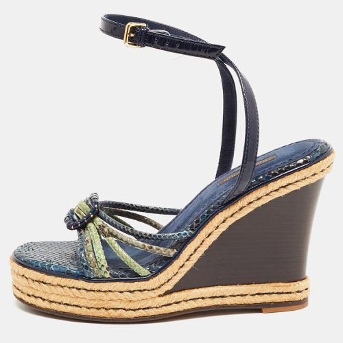 Louis Vuitton Navy Blue/Green Snakeskin and Patent Leather Wedge Strappy Sandals Size 37 - Louis Vuitton - Modalova