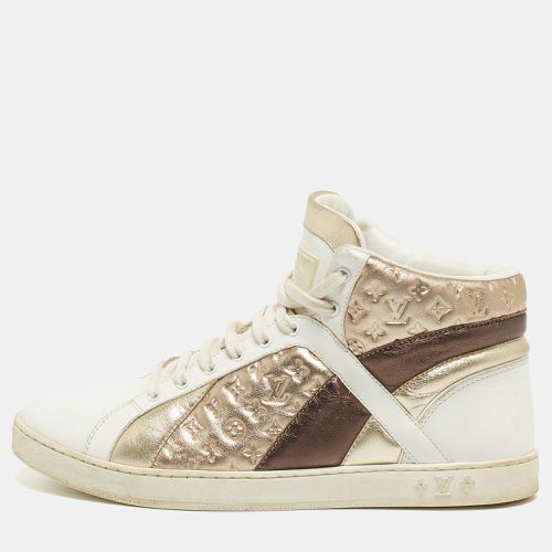 Louis Vuitton Metallic/White Leather and Canvas High Top Sneakers Size 38 - Louis Vuitton - Modalova