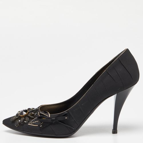 Louis Vuitton Black Pleated Satin Pointed Flower Embellished Pumps Size 37.5 - Louis Vuitton - Modalova