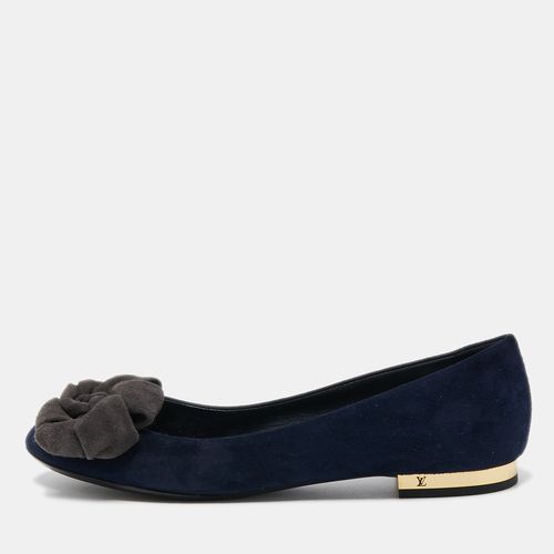 Navy Suede Flower Embellished Ballet Flats Size 36.5 - Louis Vuitton - Modalova