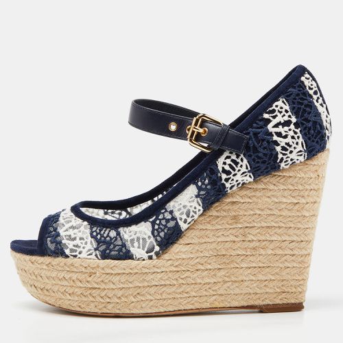 Louis Vuitton Blue/White Fabric, Suede and Mesh Open Toe Wedge Espadrille Sandals Size 38 - Louis Vuitton - Modalova