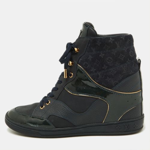 Louis Vuitton Navy Blue Monogram Embossed Suede and Leather Millenium Wedge Sneakers Size 39 - Louis Vuitton - Modalova