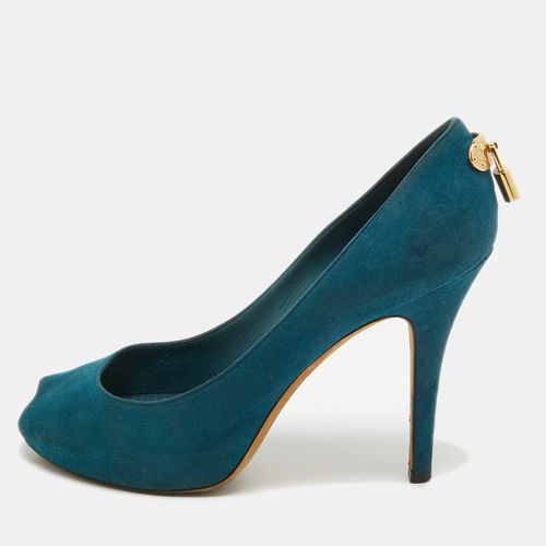 Teal Suede Oh Really! Peep Toe Pumps Size 38.5 - Louis Vuitton - Modalova