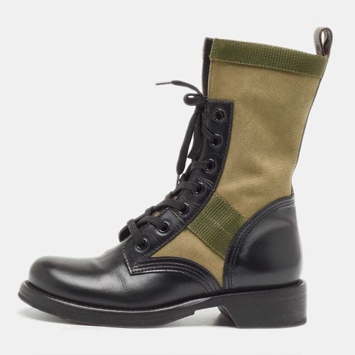 Louis Vuitton Black/Green Canvas and Leather Wonderland Flat Ranger Boots Size 37.5 - Louis Vuitton - Modalova